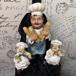 VINTAGE French Chef Baker LOT Figurines Kitchen Restaurant Decor BIG - Lot of 3